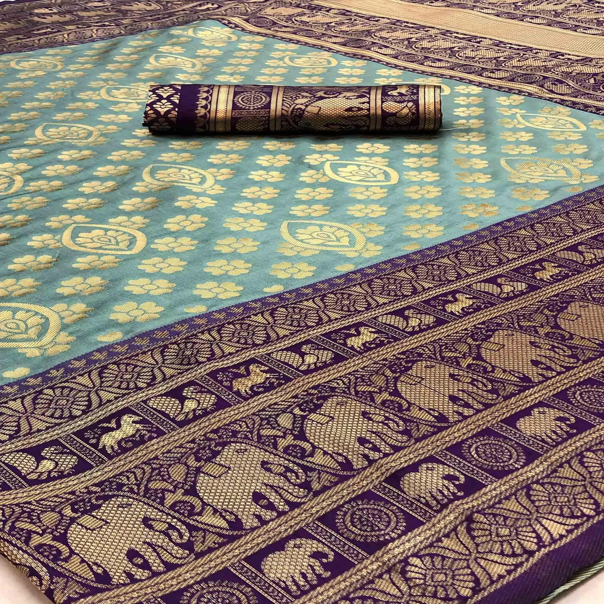 Adorable Grey Colored Festive Wear Woven Banarasi Silk Saree