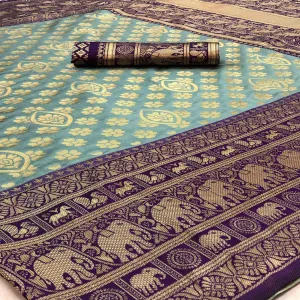 Adorable Grey Colored Festive Wear Woven Banarasi Silk Saree
