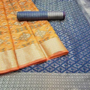 Adorable Mustard Colored Festive Wear Woven Banarasi Silk Saree