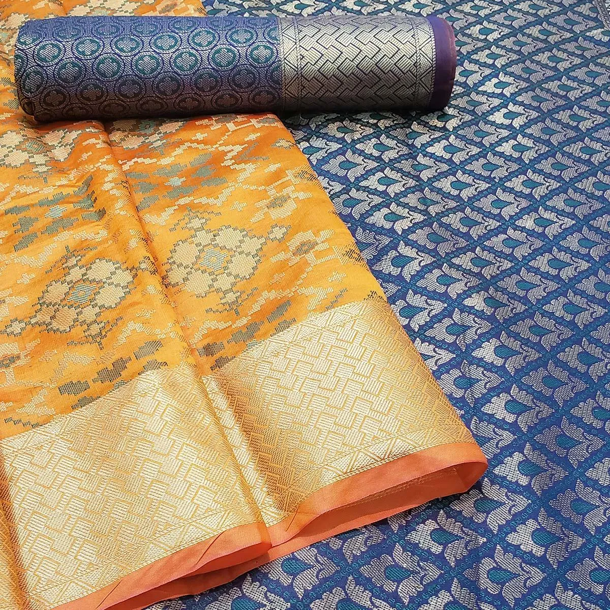 Adorable Mustard Colored Festive Wear Woven Banarasi Silk Saree
