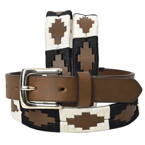 BAR H EQUINE Western Genuine Leather Men And Women Brown Belt Embroidered Black & White
