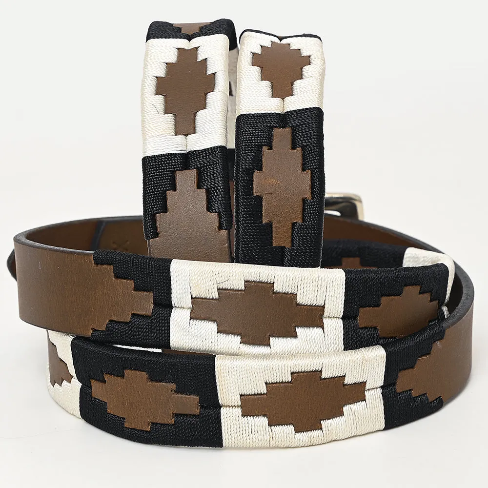 BAR H EQUINE Western Genuine Leather Men And Women Brown Belt Embroidered Black & White