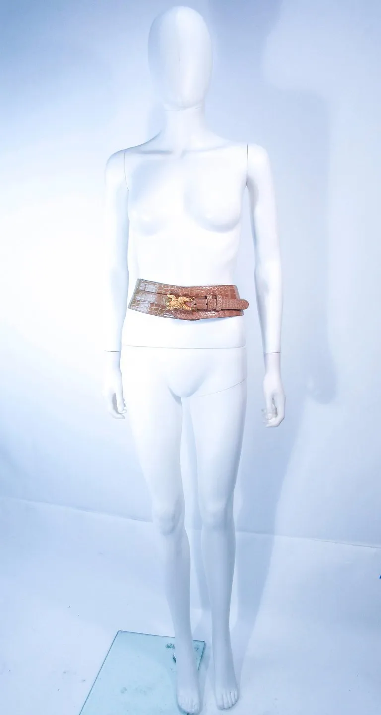 BARRY KEISELSTEIN-CORD Nude Alligator Belt Goldtone Sterling Frog Buckle Large