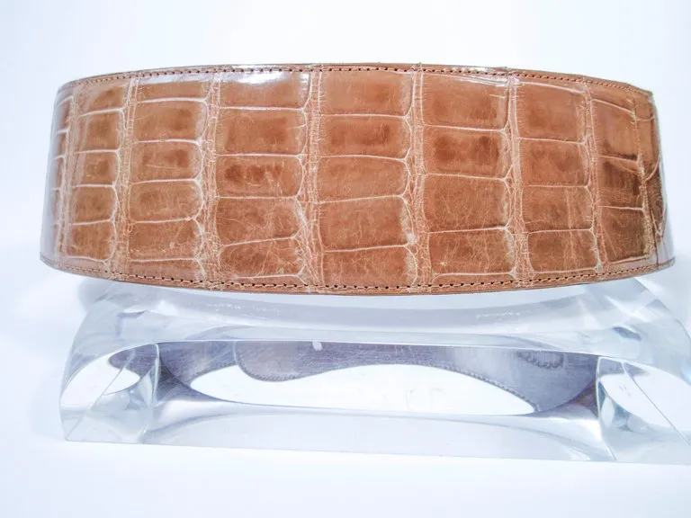 BARRY KEISELSTEIN-CORD Nude Alligator Belt Goldtone Sterling Frog Buckle Large