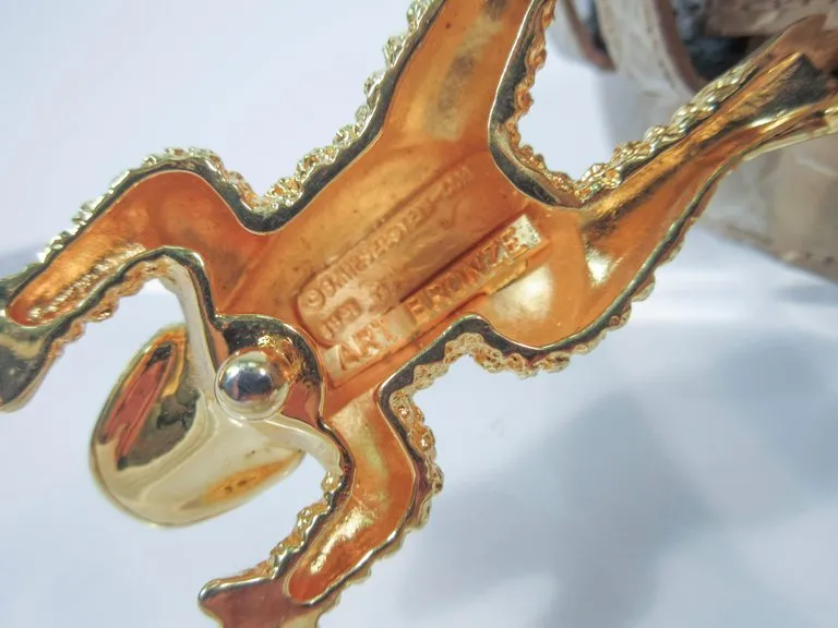 BARRY KEISELSTEIN-CORD Nude Alligator Belt Goldtone Sterling Frog Buckle Large