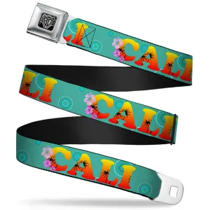 BD Wings Logo CLOSE-UP Full Color Black Silver Seatbelt Belt - CALI Tropical Aqua/Multi Color Webbing