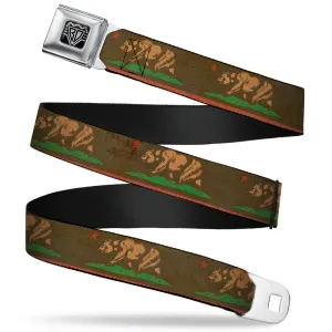 BD Wings Logo CLOSE-UP Full Color Black Silver Seatbelt Belt - California Flag Weathered Browns Webbing