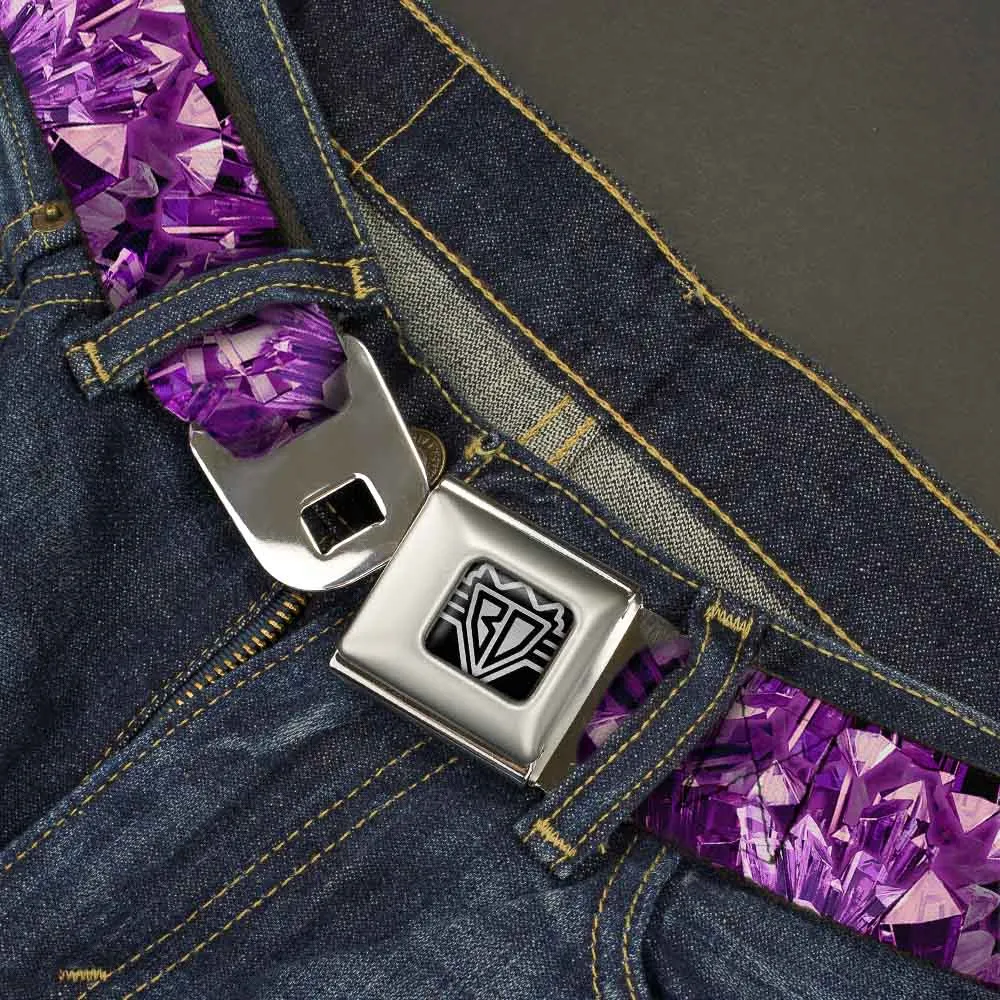 BD Wings Logo CLOSE-UP Full Color Black Silver Seatbelt Belt - Crystals Purples Webbing
