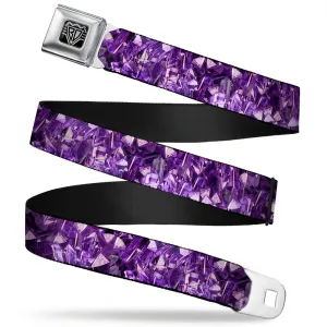 BD Wings Logo CLOSE-UP Full Color Black Silver Seatbelt Belt - Crystals Purples Webbing