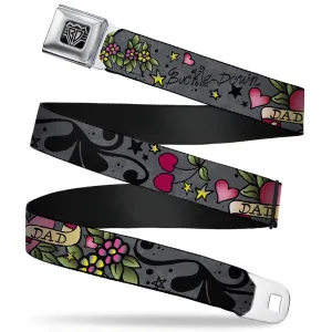 BD Wings Logo CLOSE-UP Full Color Black Silver Seatbelt Belt - Dad & Dad Gray Webbing