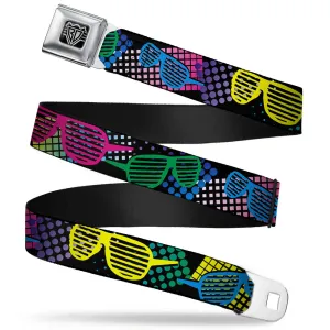 BD Wings Logo CLOSE-UP Full Color Black Silver Seatbelt Belt - Eighties Shades Black/Neon Webbing
