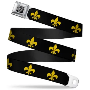 BD Wings Logo CLOSE-UP Full Color Black Silver Seatbelt Belt - Fleur-de-Lis Black/Yellow Webbing