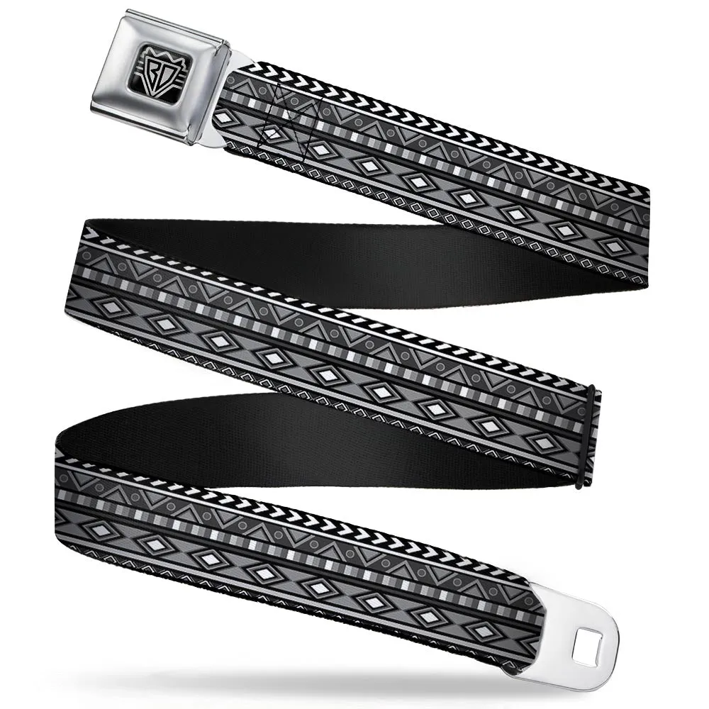 BD Wings Logo CLOSE-UP Full Color Black Silver Seatbelt Belt - Geometric5 Grays/Black/White Webbing
