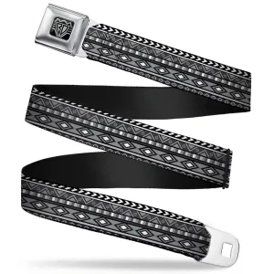 BD Wings Logo CLOSE-UP Full Color Black Silver Seatbelt Belt - Geometric5 Grays/Black/White Webbing