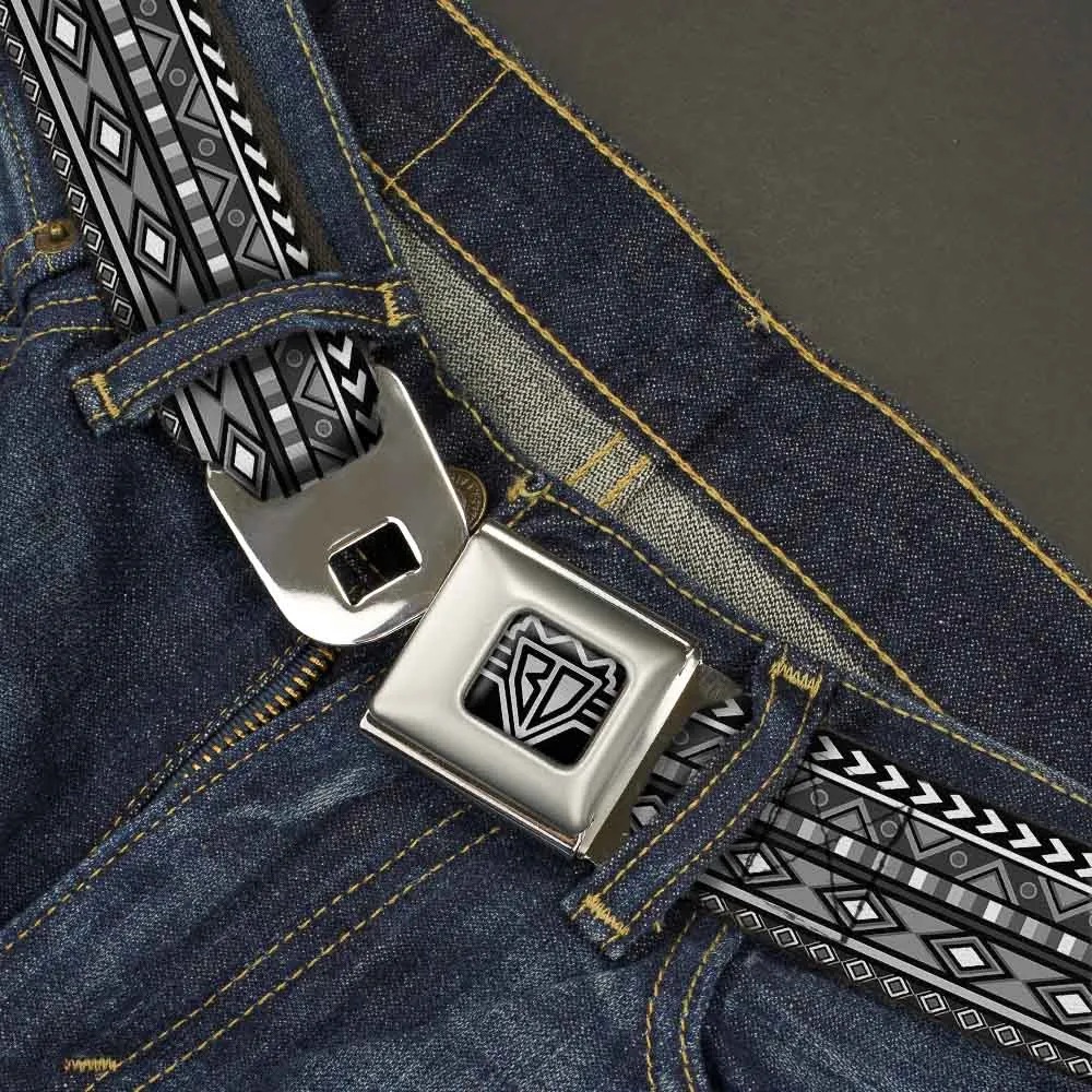 BD Wings Logo CLOSE-UP Full Color Black Silver Seatbelt Belt - Geometric5 Grays/Black/White Webbing