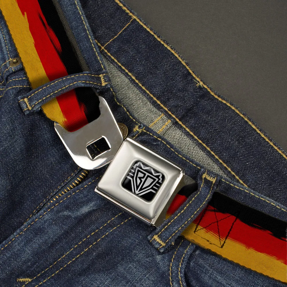 BD Wings Logo CLOSE-UP Full Color Black Silver Seatbelt Belt - German Flag Stripes Distressed Painting Webbing