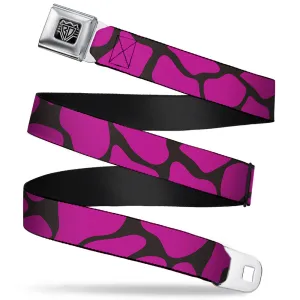 BD Wings Logo CLOSE-UP Full Color Black Silver Seatbelt Belt - Giraffe Spots Black/Fuchsia Webbing