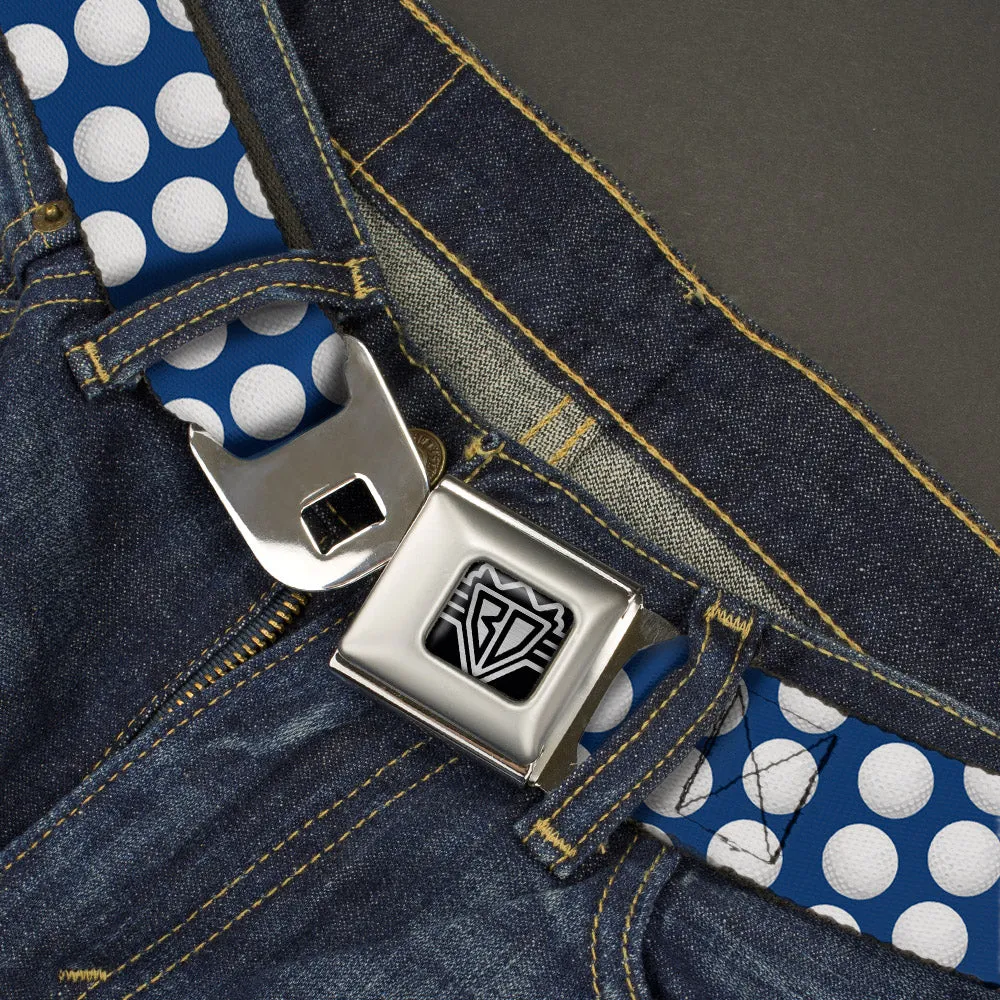 BD Wings Logo CLOSE-UP Full Color Black Silver Seatbelt Belt - Golf Balls Blue/White Webbing
