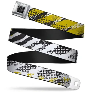 BD Wings Logo CLOSE-UP Full Color Black Silver Seatbelt Belt - Grunge Tread Yellow Webbing