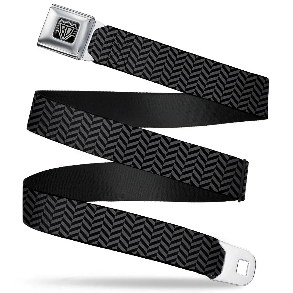BD Wings Logo CLOSE-UP Full Color Black Silver Seatbelt Belt - Herringbone Black/Gray Webbing