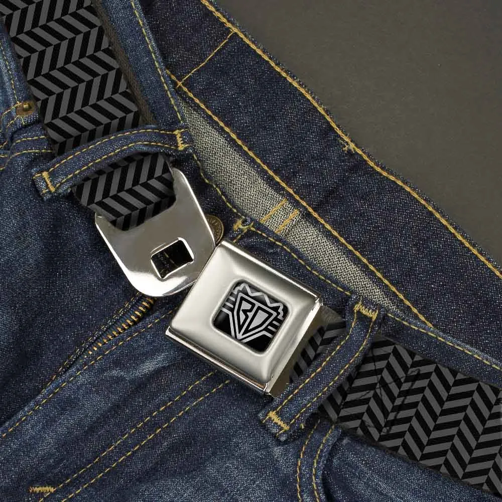 BD Wings Logo CLOSE-UP Full Color Black Silver Seatbelt Belt - Herringbone Black/Gray Webbing