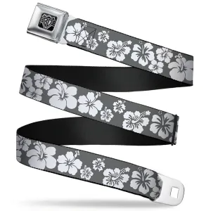 BD Wings Logo CLOSE-UP Full Color Black Silver Seatbelt Belt - Hibiscus Gray/White Webbing