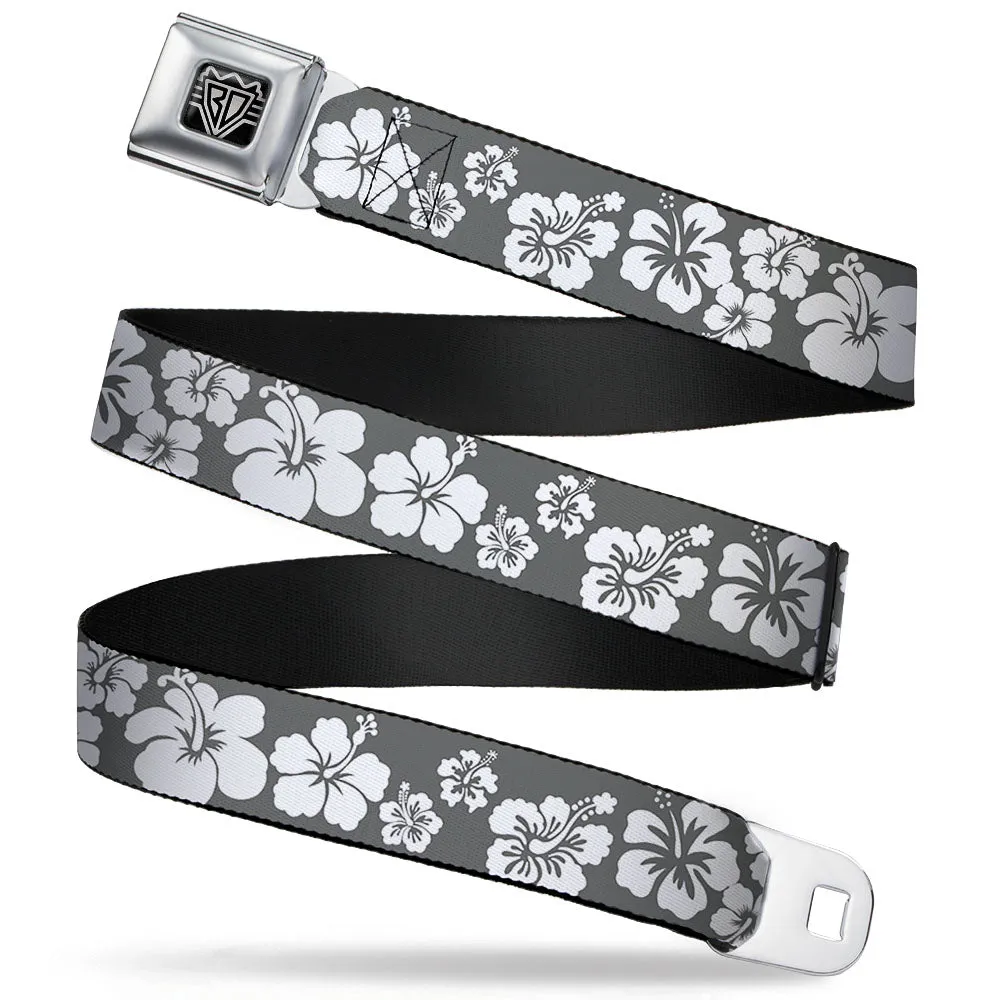BD Wings Logo CLOSE-UP Full Color Black Silver Seatbelt Belt - Hibiscus Gray/White Webbing