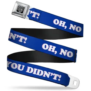 BD Wings Logo CLOSE-UP Full Color Black Silver Seatbelt Belt - OH, NO YOU DIDN'T!!! Navy/Purple/White Webbing