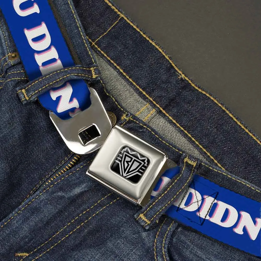 BD Wings Logo CLOSE-UP Full Color Black Silver Seatbelt Belt - OH, NO YOU DIDN'T!!! Navy/Purple/White Webbing