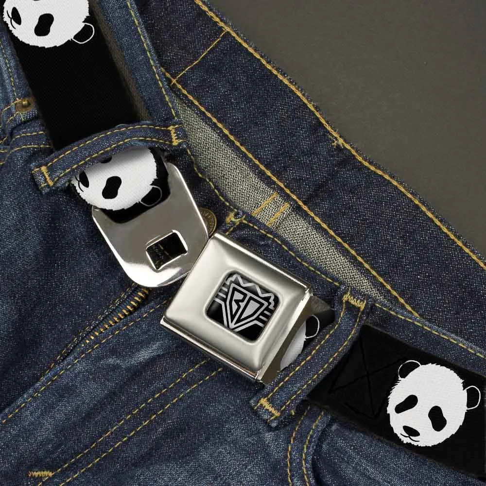 BD Wings Logo CLOSE-UP Full Color Black Silver Seatbelt Belt - Panda Bear Repeat Webbing