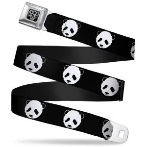 BD Wings Logo CLOSE-UP Full Color Black Silver Seatbelt Belt - Panda Bear Repeat Webbing