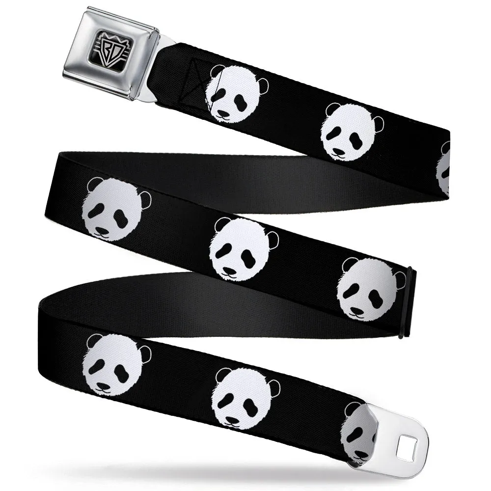BD Wings Logo CLOSE-UP Full Color Black Silver Seatbelt Belt - Panda Bear Repeat Webbing