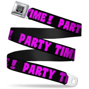 BD Wings Logo CLOSE-UP Full Color Black Silver Seatbelt Belt - PARTY TIME! Black/Fuchsia Webbing