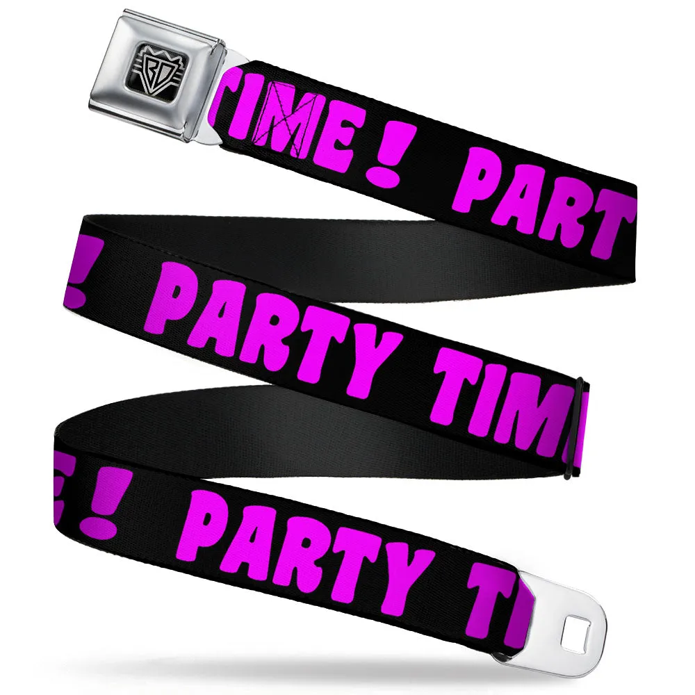 BD Wings Logo CLOSE-UP Full Color Black Silver Seatbelt Belt - PARTY TIME! Black/Fuchsia Webbing