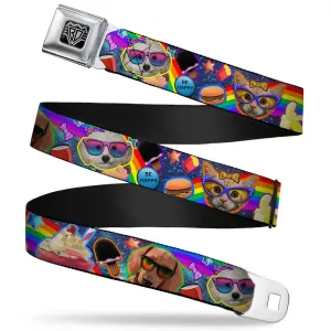 BD Wings Logo CLOSE-UP Full Color Black Silver Seatbelt Belt - Pets & Snacks Rainbow Collage Webbing