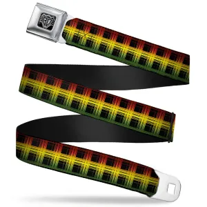 BD Wings Logo CLOSE-UP Full Color Black Silver Seatbelt Belt - Plaid Black/Rasta Webbing
