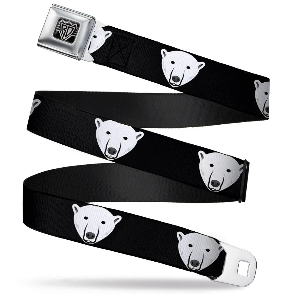 BD Wings Logo CLOSE-UP Full Color Black Silver Seatbelt Belt - Polar Bear Repeat Black Webbing