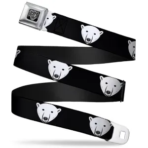 BD Wings Logo CLOSE-UP Full Color Black Silver Seatbelt Belt - Polar Bear Repeat Black Webbing