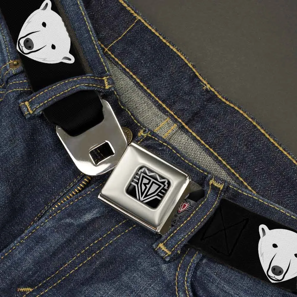 BD Wings Logo CLOSE-UP Full Color Black Silver Seatbelt Belt - Polar Bear Repeat Black Webbing
