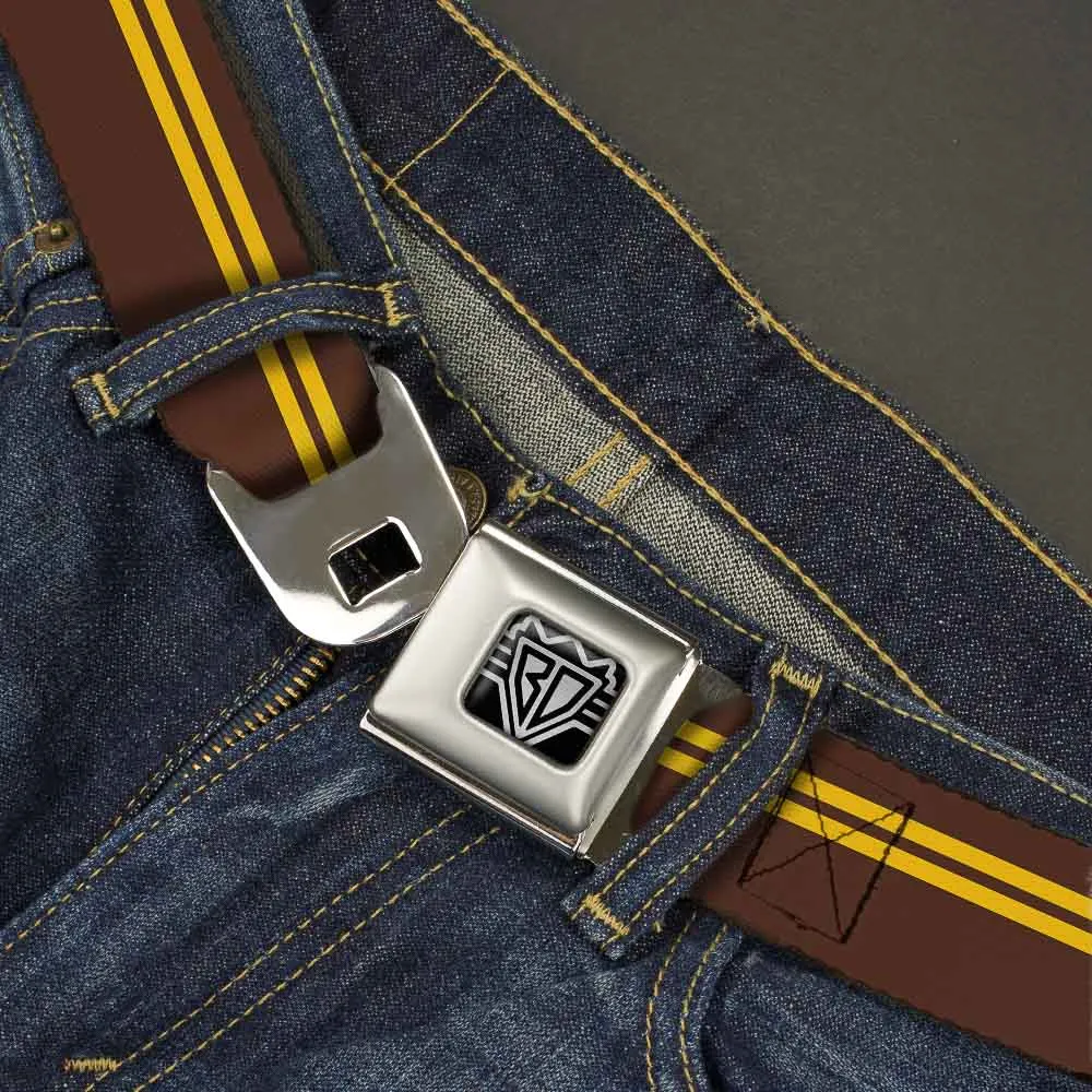 BD Wings Logo CLOSE-UP Full Color Black Silver Seatbelt Belt - Racing Stripe Brown/Gold Webbing