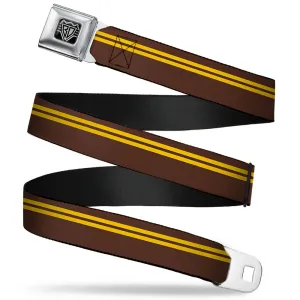 BD Wings Logo CLOSE-UP Full Color Black Silver Seatbelt Belt - Racing Stripe Brown/Gold Webbing