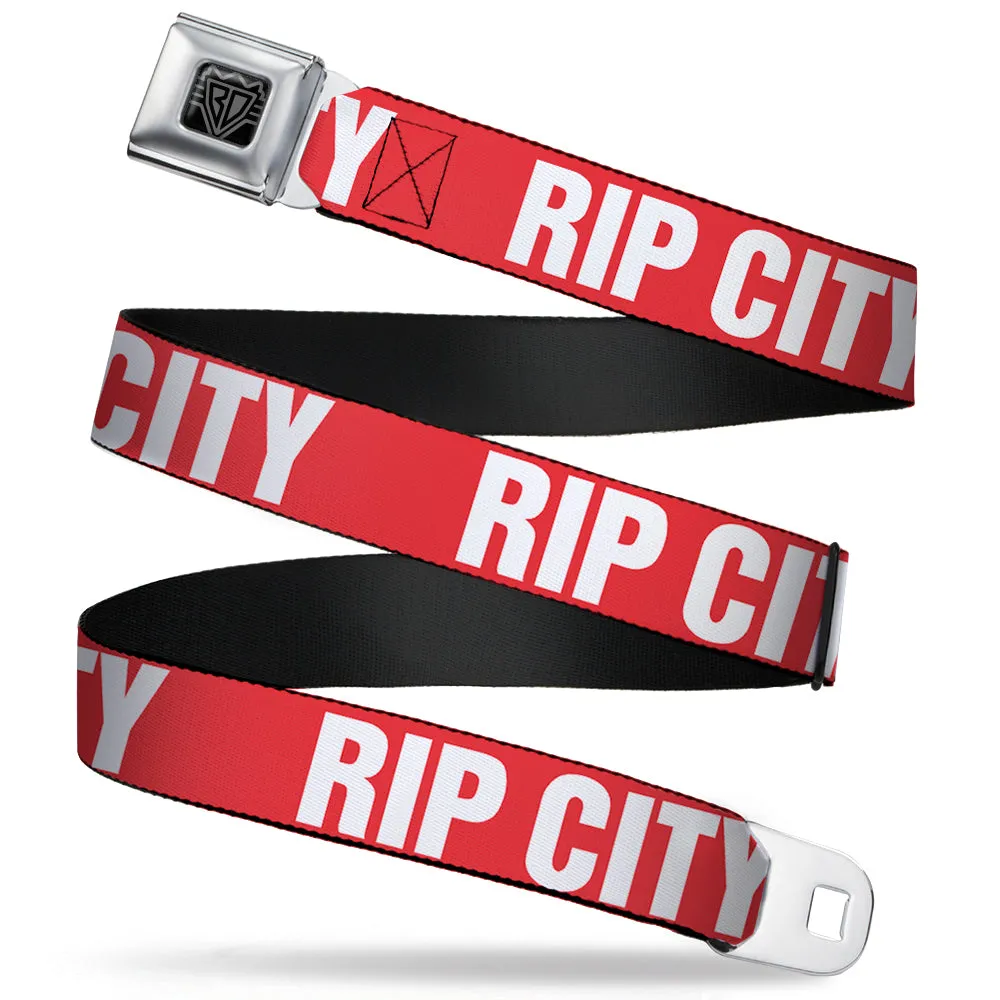 BD Wings Logo CLOSE-UP Full Color Black Silver Seatbelt Belt - RIP CITY Red/White Webbing