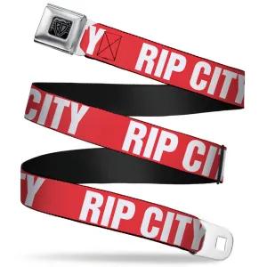BD Wings Logo CLOSE-UP Full Color Black Silver Seatbelt Belt - RIP CITY Red/White Webbing