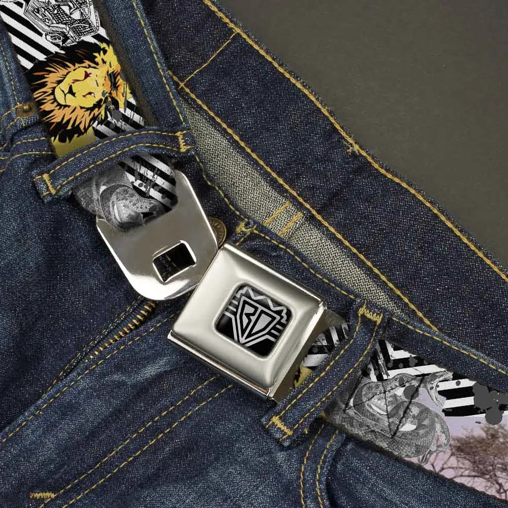 BD Wings Logo CLOSE-UP Full Color Black Silver Seatbelt Belt - Safari Webbing