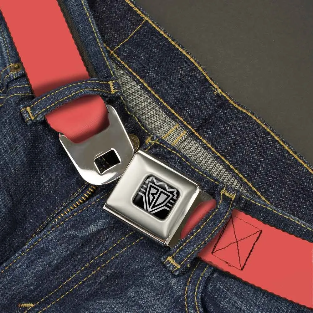 BD Wings Logo CLOSE-UP Full Color Black Silver Seatbelt Belt - Solid Salmon Orange Webbing