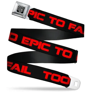 BD Wings Logo CLOSE-UP Full Color Black Silver Seatbelt Belt - TOO EPIC TO FAIL Weathered Black/Red Webbing