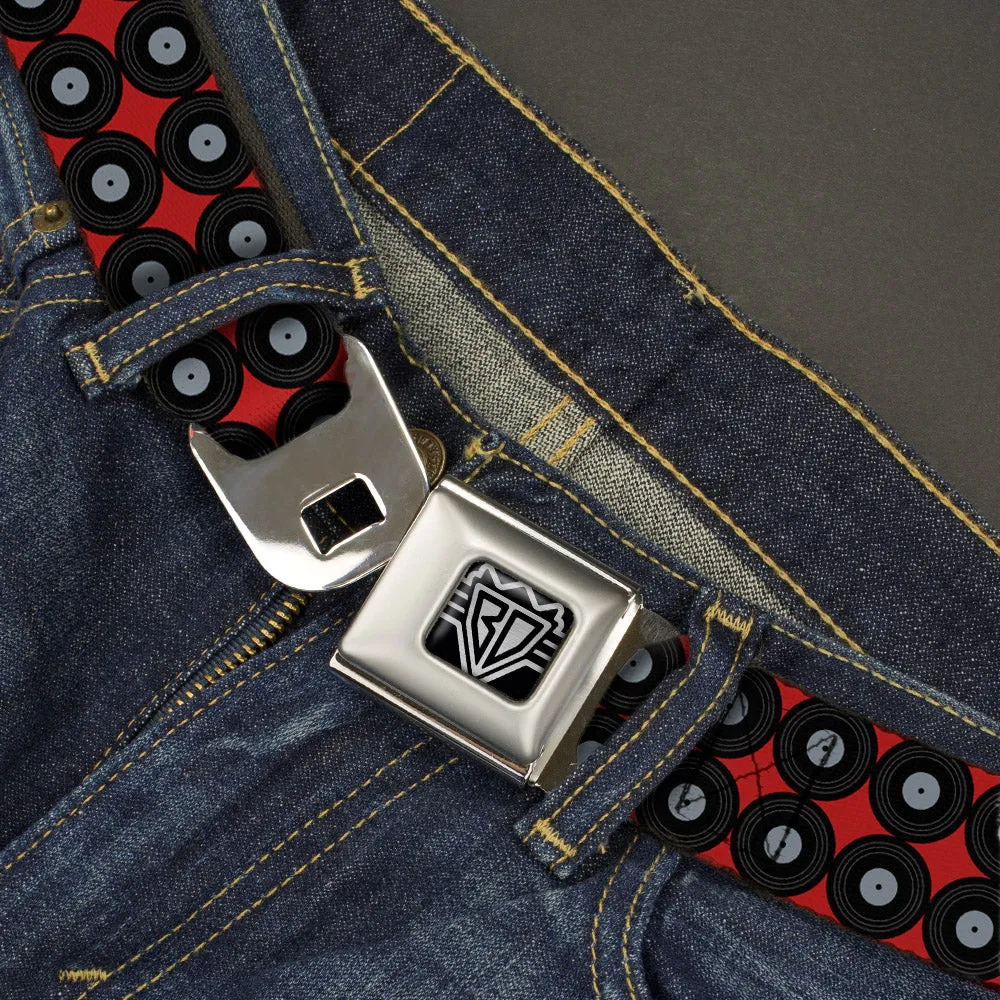 BD Wings Logo CLOSE-UP Full Color Black Silver Seatbelt Belt - Vinyl Records 2-Stripe Red/Black/Gray Webbing