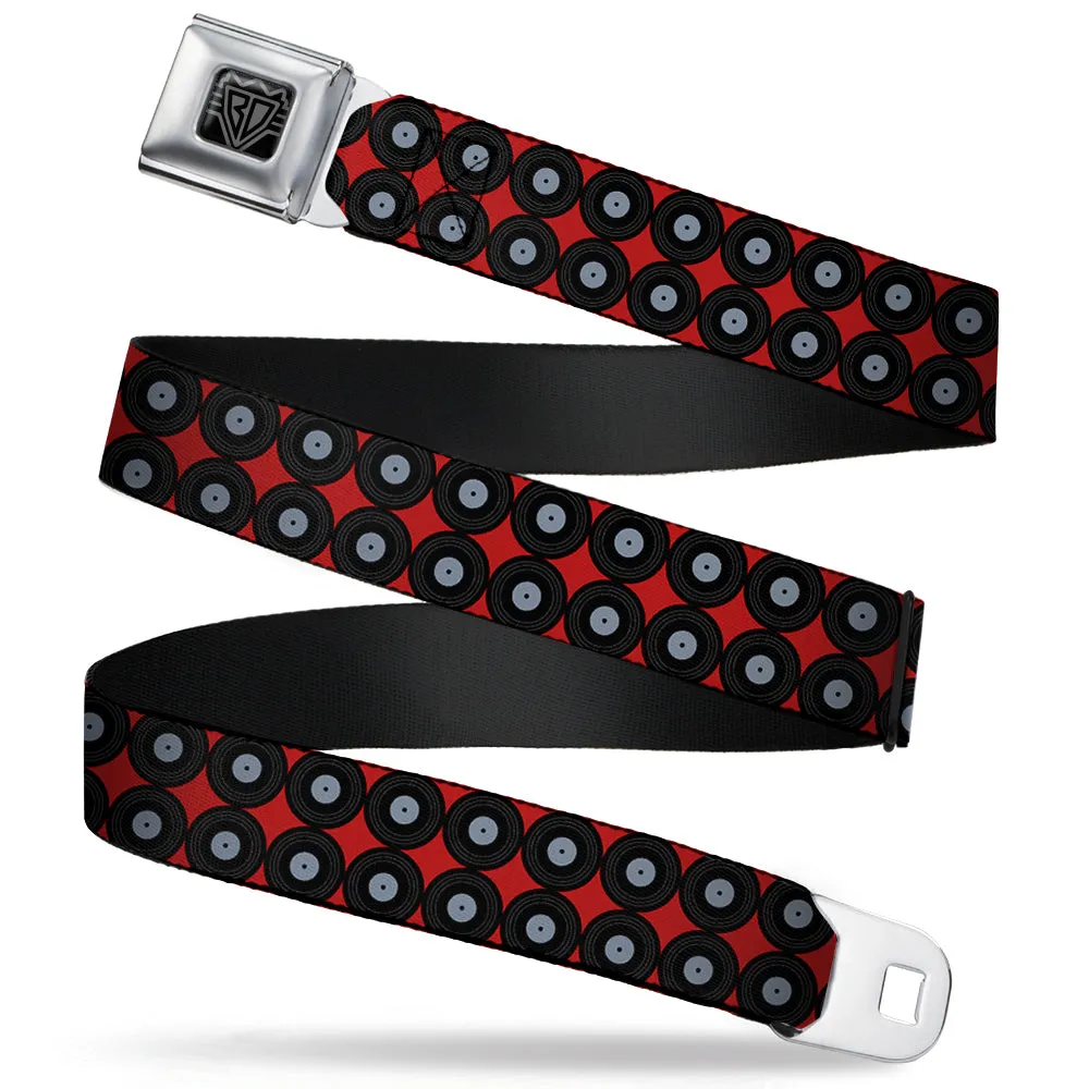 BD Wings Logo CLOSE-UP Full Color Black Silver Seatbelt Belt - Vinyl Records 2-Stripe Red/Black/Gray Webbing