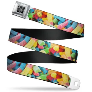 BD Wings Logo CLOSE-UP Full Color Black Silver Seatbelt Belt - Vivid Sour Worms Stacked Webbing