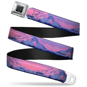 BD Wings Logo CLOSE-UP Full Color Black Silver Seatbelt Belt - Washington MT. RAINIER Sunset Landscape Webbing